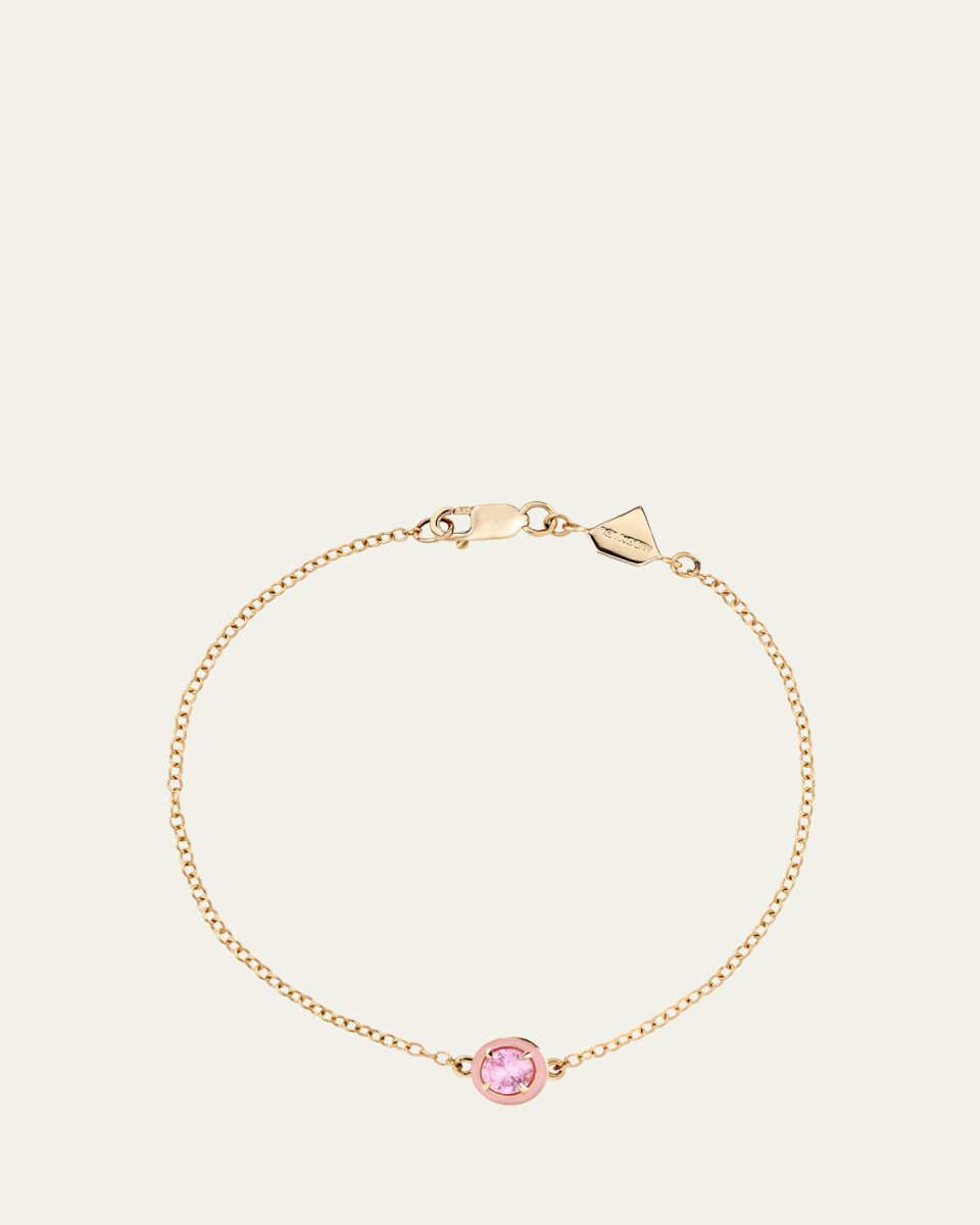 14K Yellow Gold Round Cocktail Bracelet with Lab Created Pink Sapphire and Pink Enamel